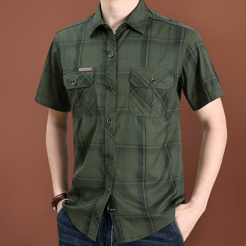 Men's Plaid Short Sleeve Cotton Shirt Colouronova