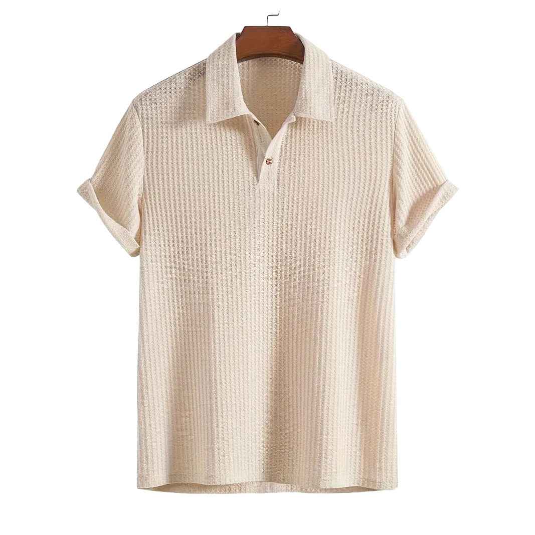 Men's top lapel diamond-patterned knitted polo cedar