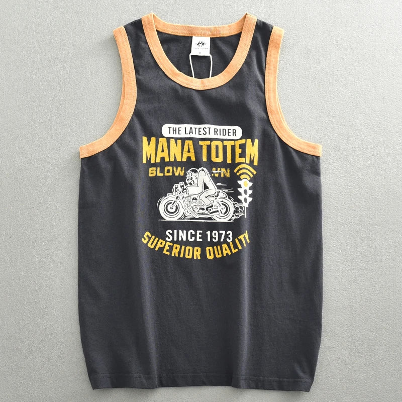 Summer Japan Retro Printed Basketball Loose Sleeveless T-shirt Tank Tops American Vintage Casual 100% Cotton Vest Tees for Men - Colouronova