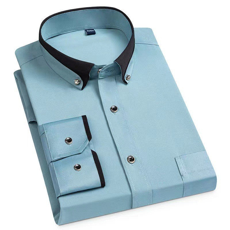 Men's Color Block Collar Stretch Long Sleeve Shirt Colouronova