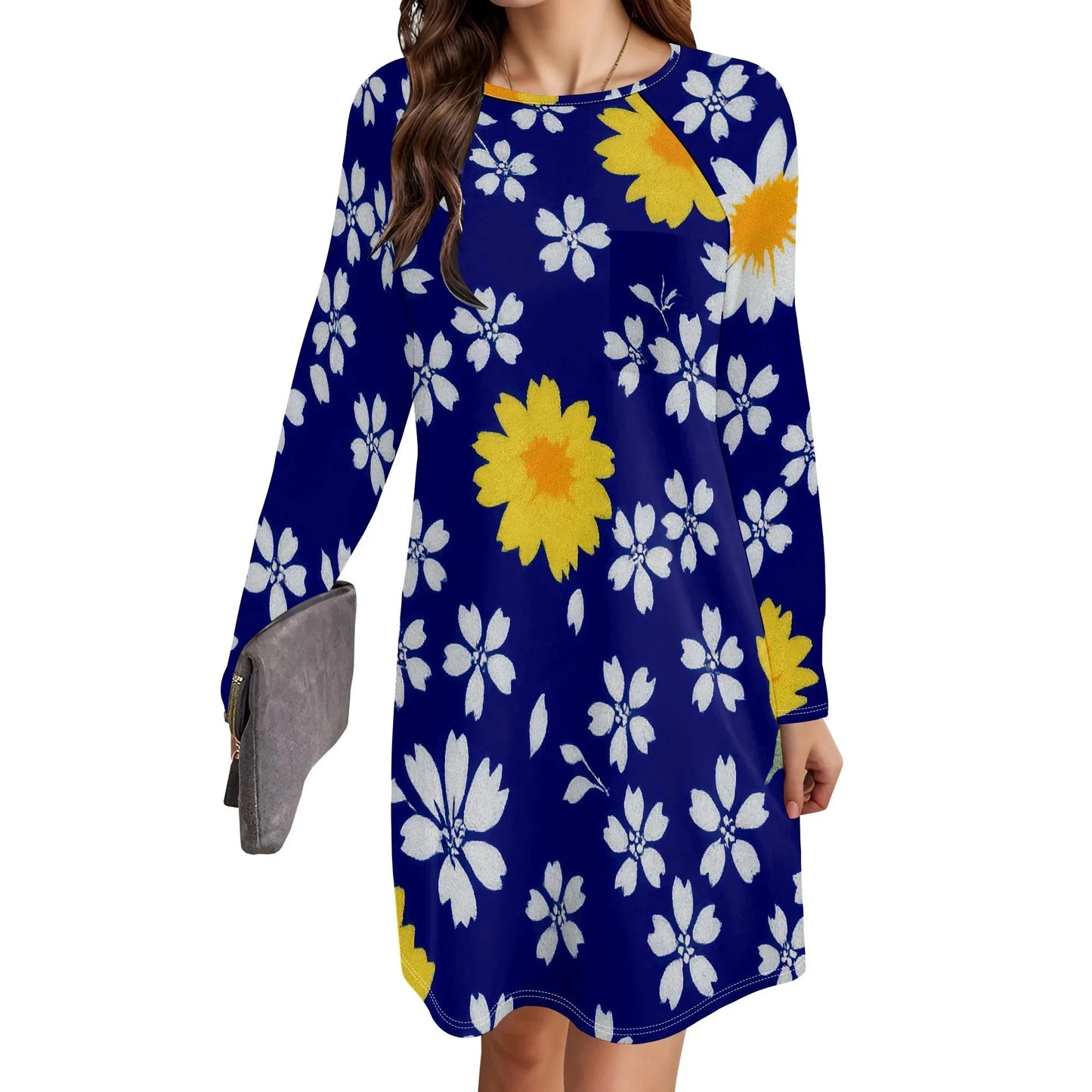 Women's Animal Print Dress Long Sleeve Crew Neck Winter Pullover Casual Loose Comfort Midi Dresses Colouronova