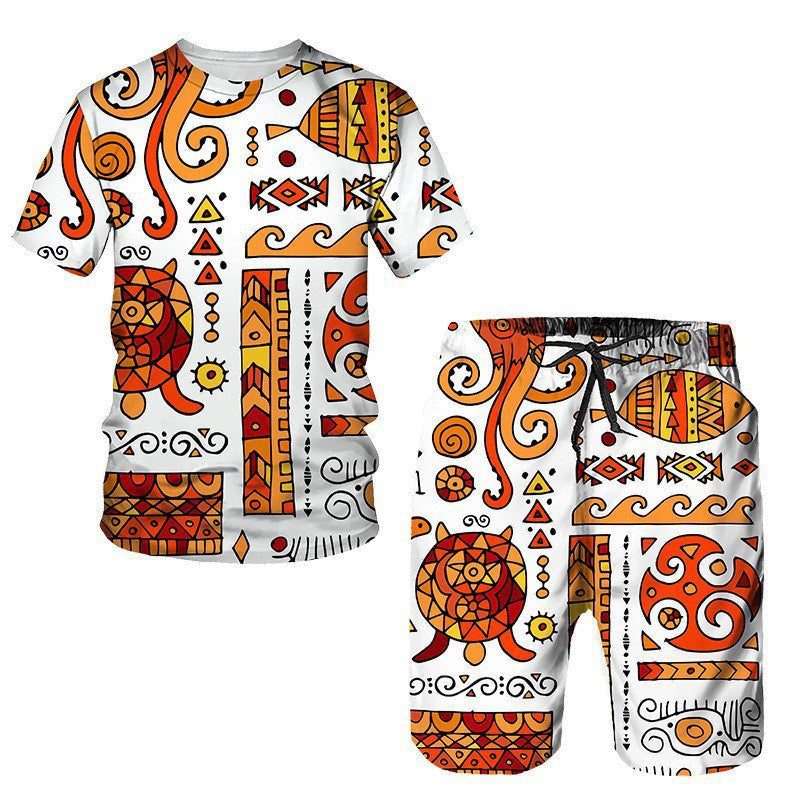 Men's African Print Short Sleeve T-Shirt and Shorts Set Colouronova