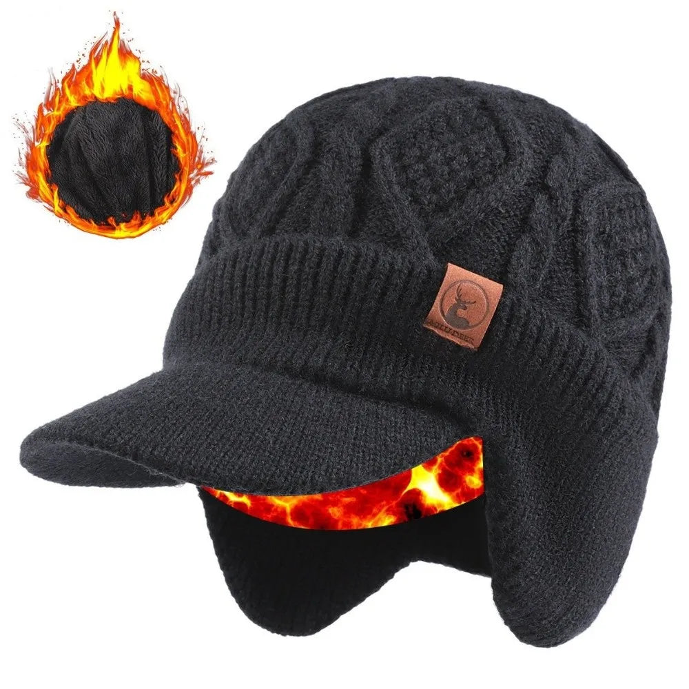 New Warm Peaked Cap Coldproof Adding Velvet Knitted Cap Windproof Beanie Hat Autumn and Winter - Colouronova