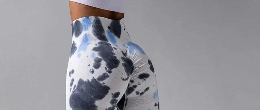 Women Sports Running Gym Work Out Pants Tie Dye Print Butt Lifting Yoga Pants High Waist Booty Scrunch Leggings - Colouronova
