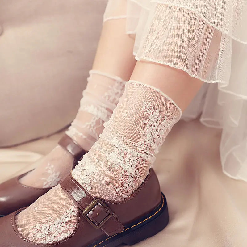 Sexy Lace Mesh Fishnet Socks Mixed Fiber Transparent Stretch Elasticity Ankle Net Yarn Thin Women Cool Socks 1pair=2pcs SLU07 - Colouronova