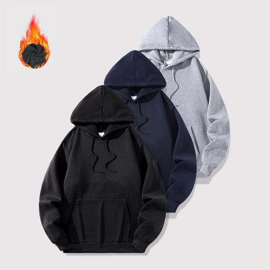 New Autumn Winter Casual Thick Hoodies Men's Top Solid Color Basic Hoodies Sweatshirt Quality Jogger Texture Pullovers - Colouronova