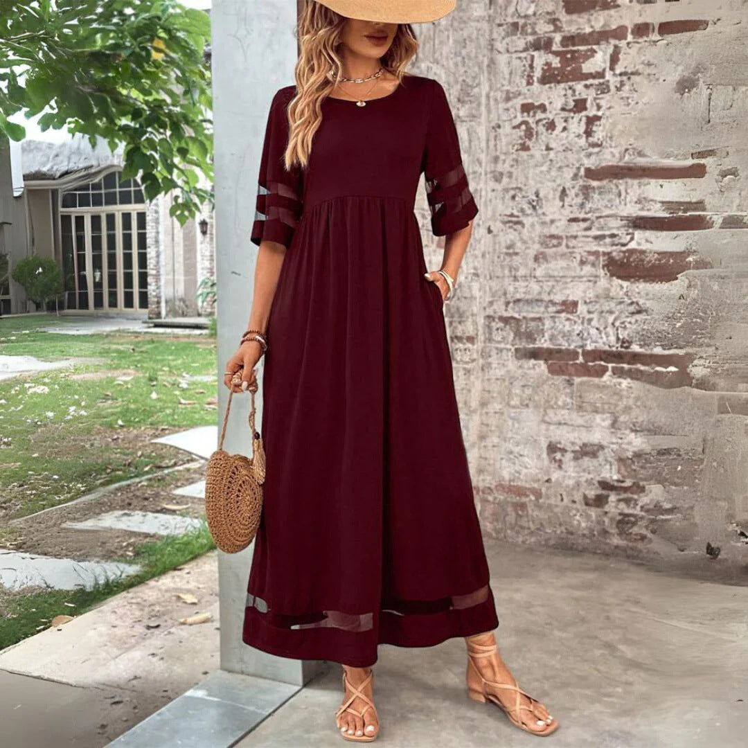 Mesh Splicing Pocket Dress Colouronova