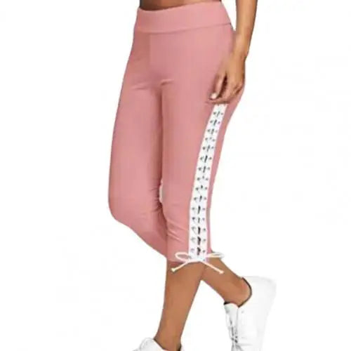 Women High Waist Cropped Trousers Drawstring Bandage Skinny Leggings Pants Joggers For Ladies - Colouronova