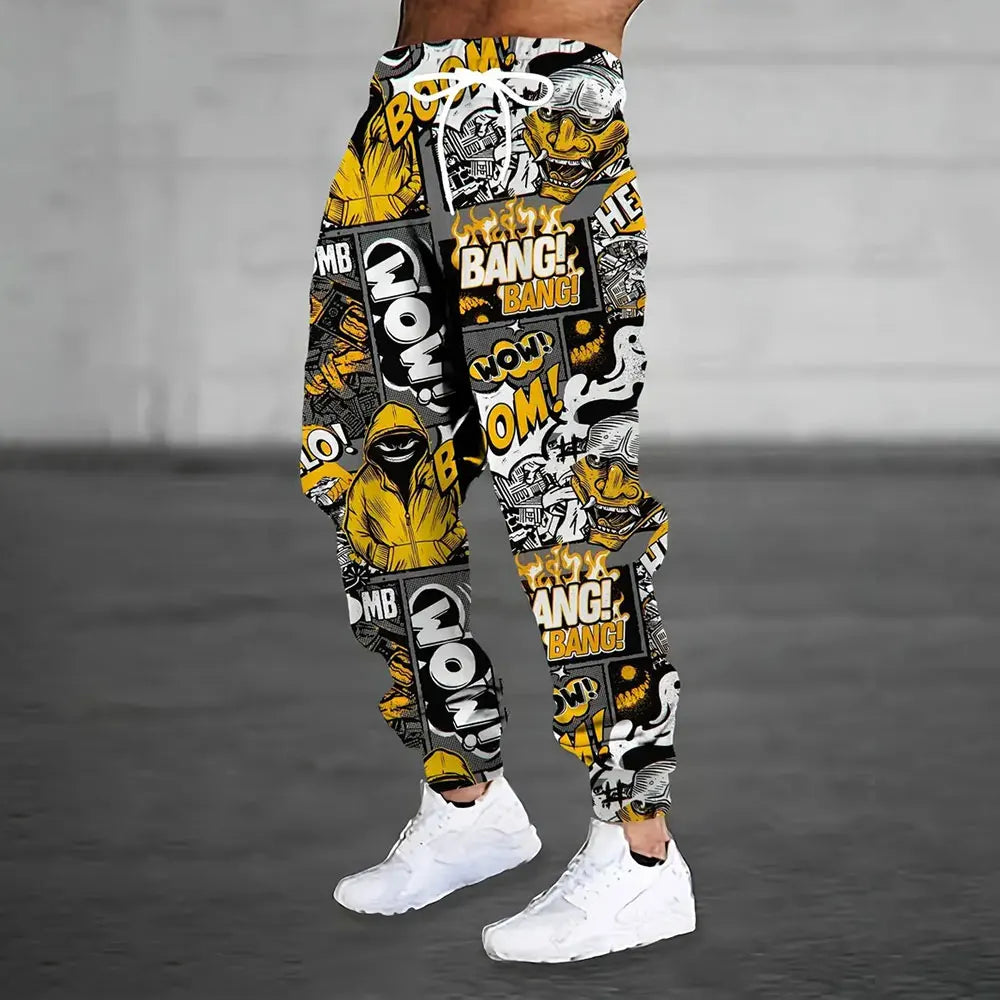 Winter New Thick Warm Pants Fashion Skull Printed Sweatpants Men's Sports Pants Men's Loose Casual Pocket Drawstring Sweatpants - Colouronova