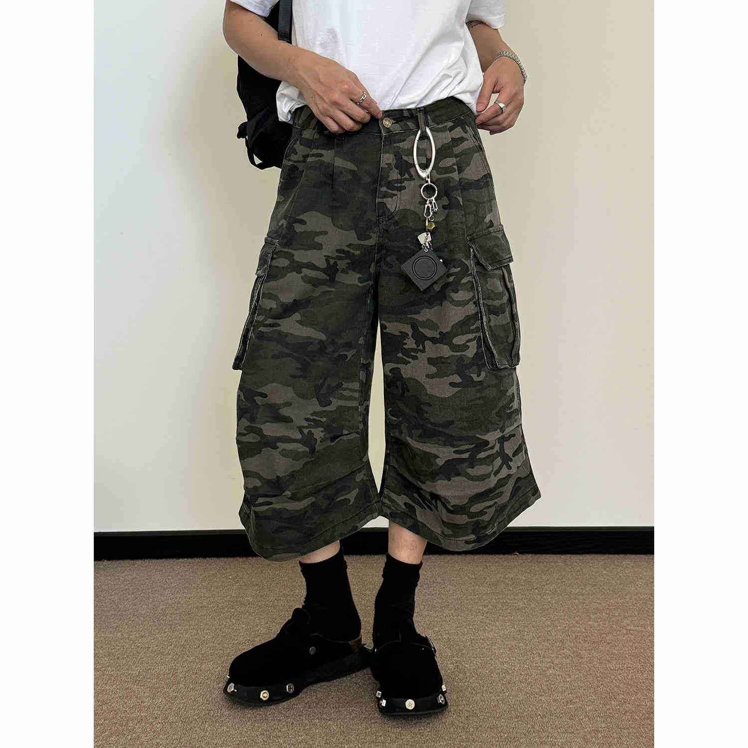 American Retro Camouflage Wide Leg Cropped Pants
