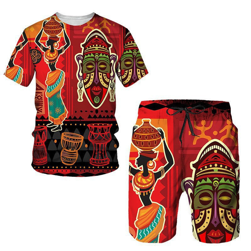 Men's African Print Short Sleeve T-Shirt and Shorts Set Colouronova