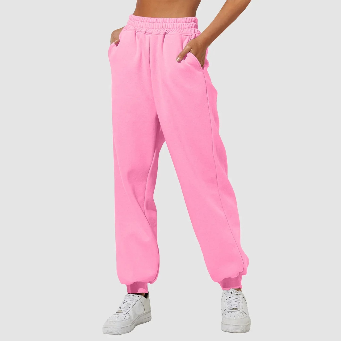 Joggers Sweat Pant For Women Fleece Lined Sweatpants Wide Straight Leg Pants Elastic Slim Bottom Trousers Female Clothing - Colouronova