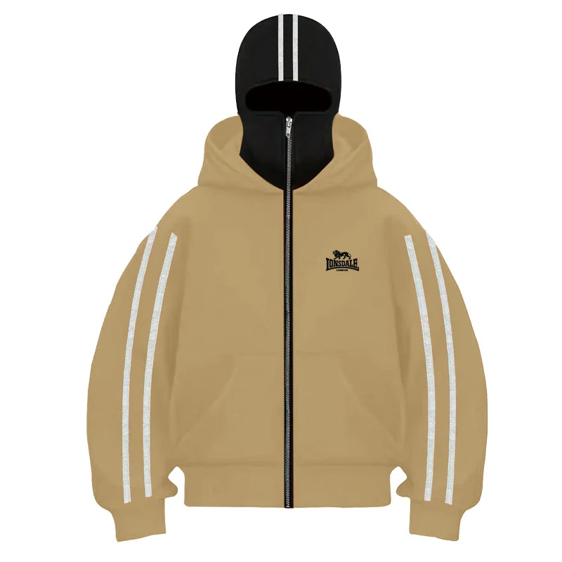 2025 Men's Autumn and Winter Outdoor fitness long-sleeved double-hat hoodie Loose, fashionable and casual zipper cardigan jacket - Colouronova