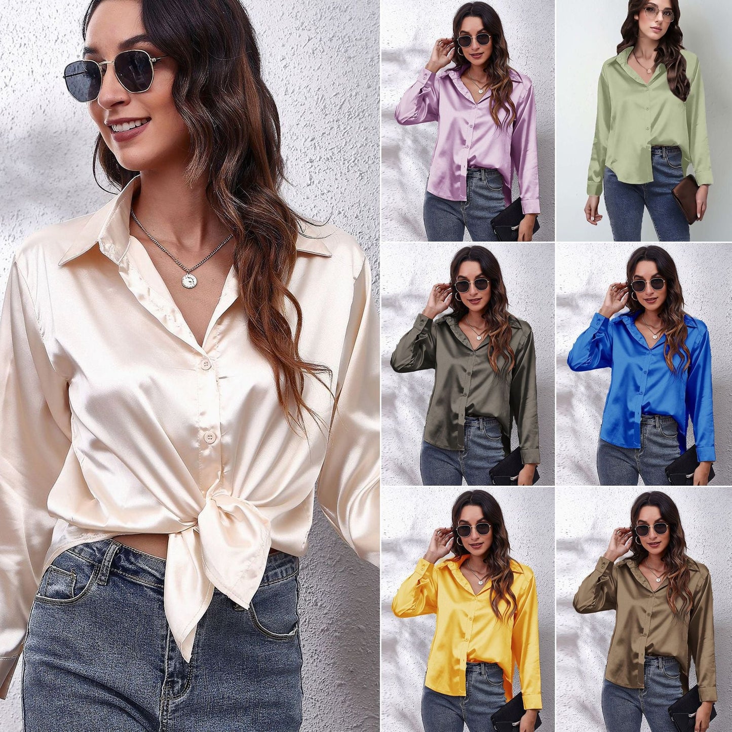 Satin Long-Sleeve Shirt Colouronova