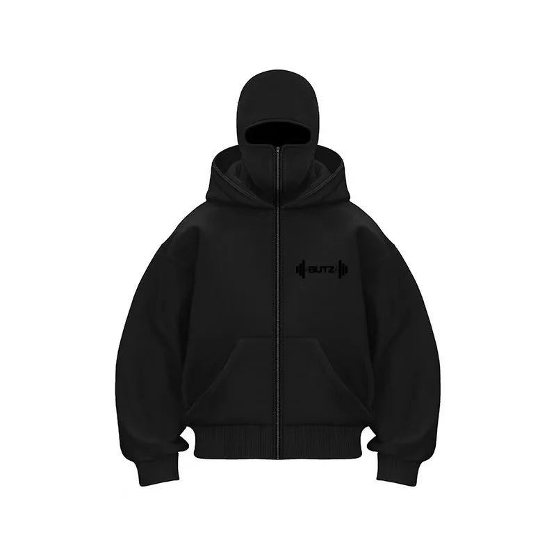 Men's ninja hat casual sweatshirt for autumn/winter, men's double-hat windproof jacket with face mask, breathable sweatshirt for - Colouronova