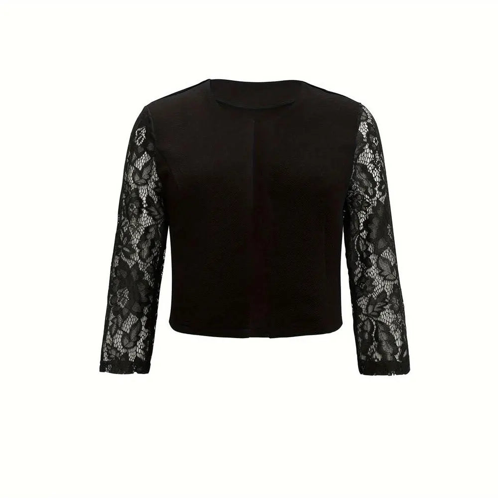 Women's Solid Casual Outwear Lace Long Sleeve Jacket Autumn Elegant Mujer 2024 Casaco Feminino Jacket Wear Slim Office Lady Coat - Colouronova