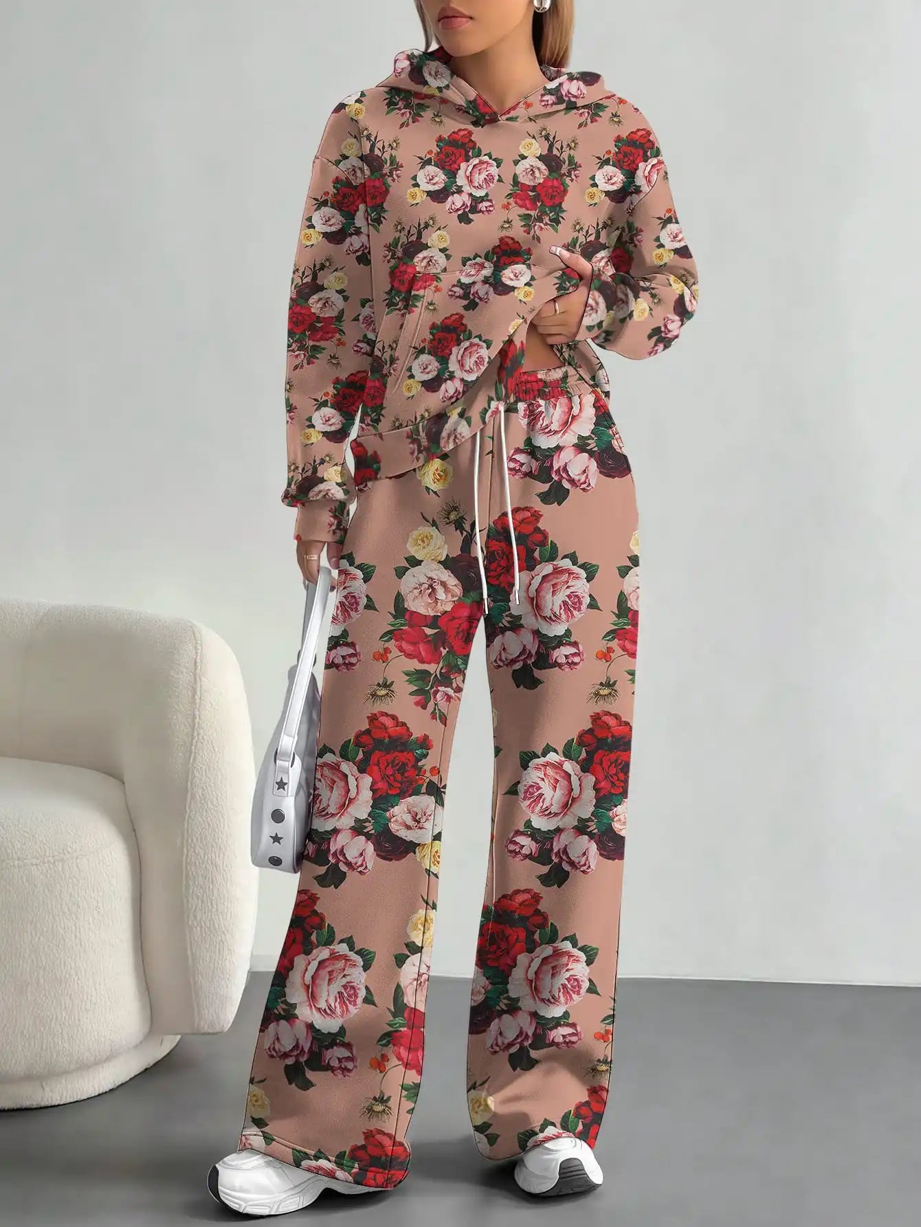 Splicing foreign trade 2025 floral pattern new hot style autumn and winter new fashion casual European and American suits for - Colouronova