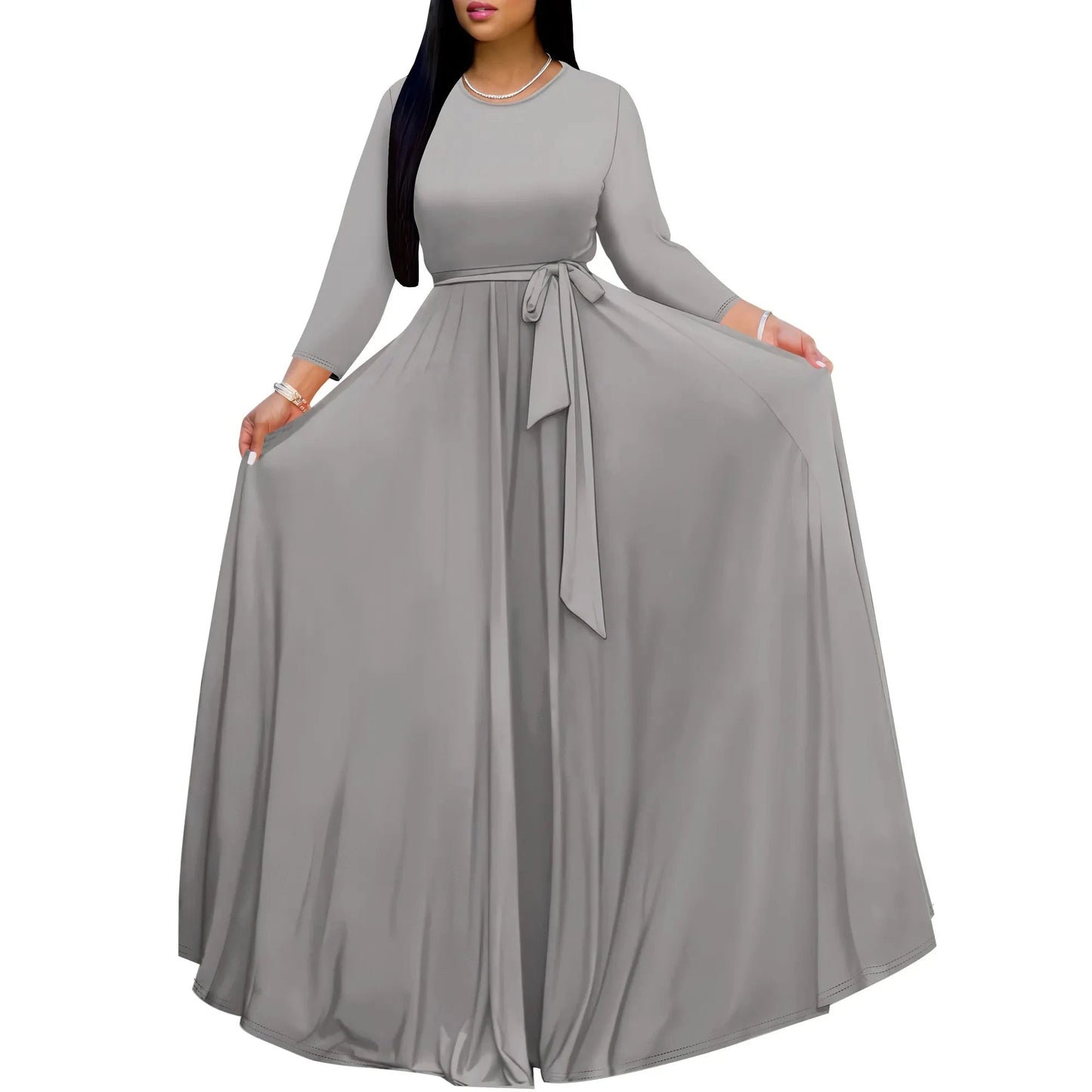 Long Sleeve Plus Size Maxi Fall Dress for Curvy Women Round Neck 3/4 Sleeve Long Dress Cocktail Party Dress Colouronova