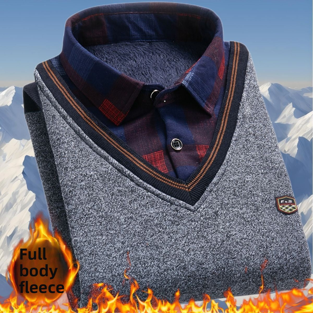 Winter fleece knitted sweater - fake two pieces Colouronova