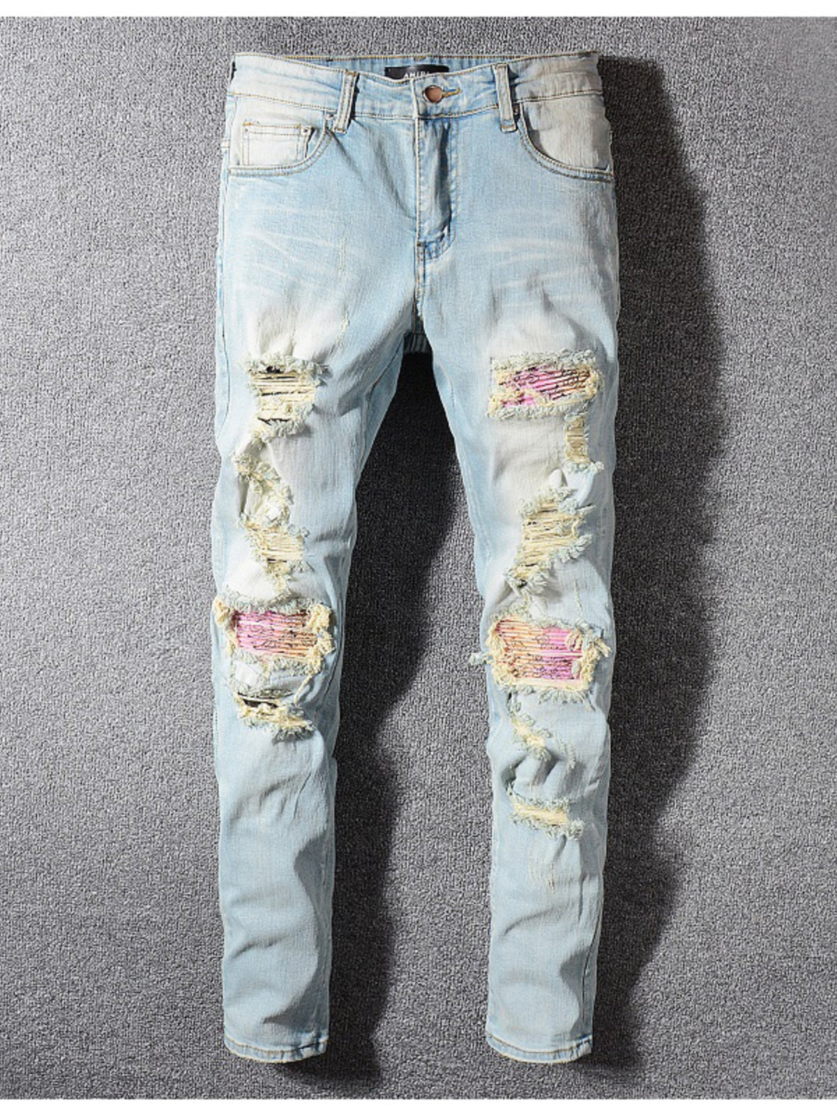 Hole-repaired denim pants Colouronova