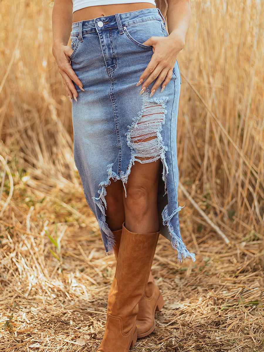 Ripped denim skirt