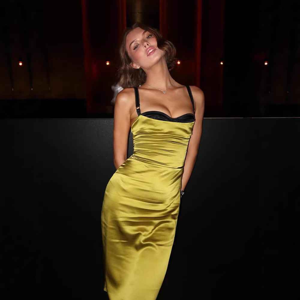 Elegant Green Strapless Satin Dress