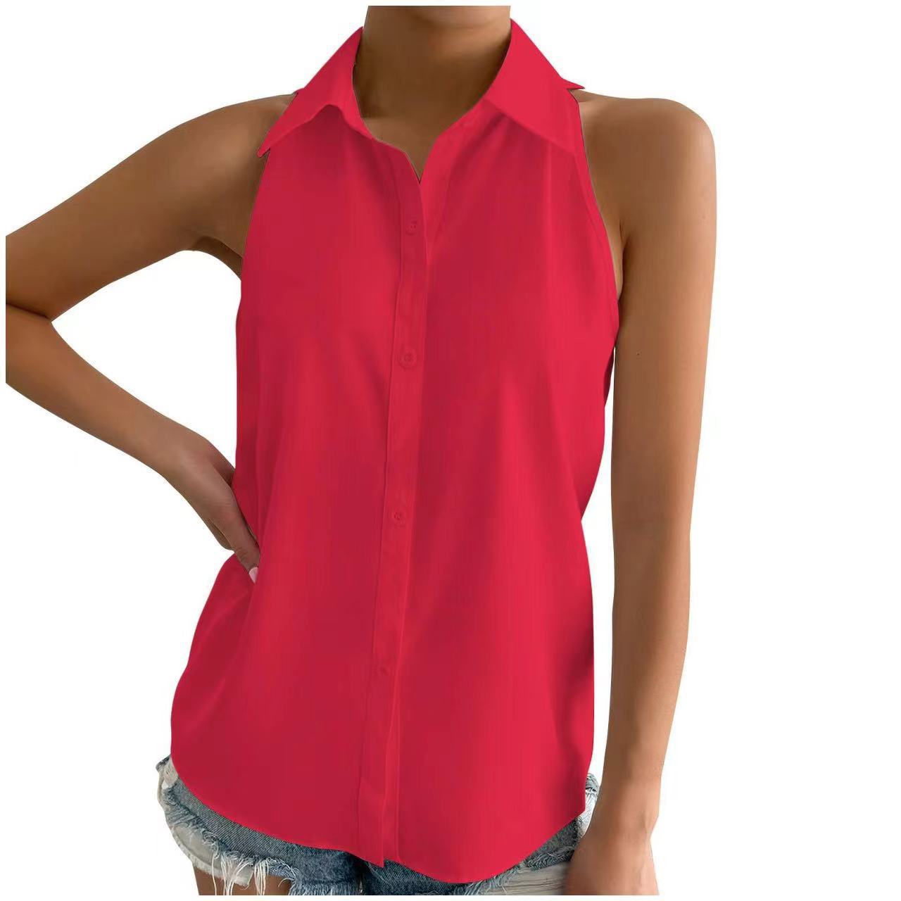 Sleeveless Satin Shirt for Women Colouronova