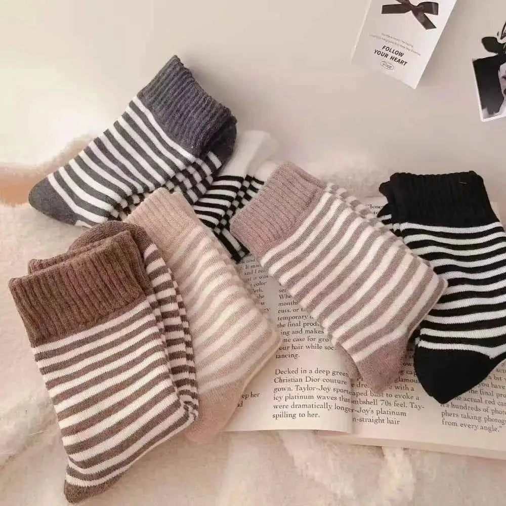 1 pair Winter Socks Warm Soft Fluffy Bed Socks stripes Japanese Korean Wool Thicken Fleece Socks Ladies Home Floor Slipper