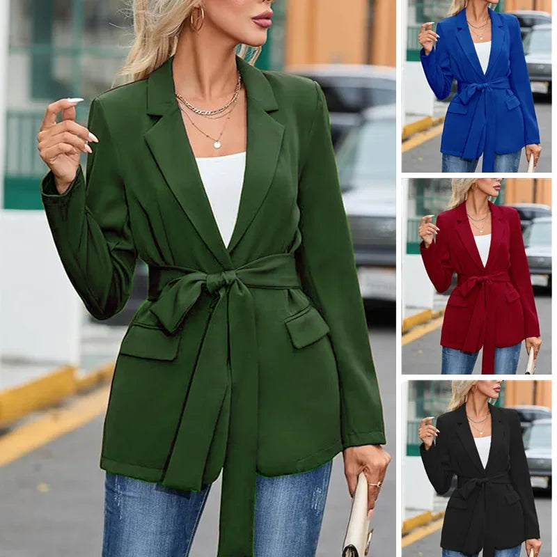Women Autumn Spring Coat Jacket Solid Color Turndown Collar Long Sleeve Lace-up Casual Fashion Sexy Elegant Comfortable Standard - Colouronova