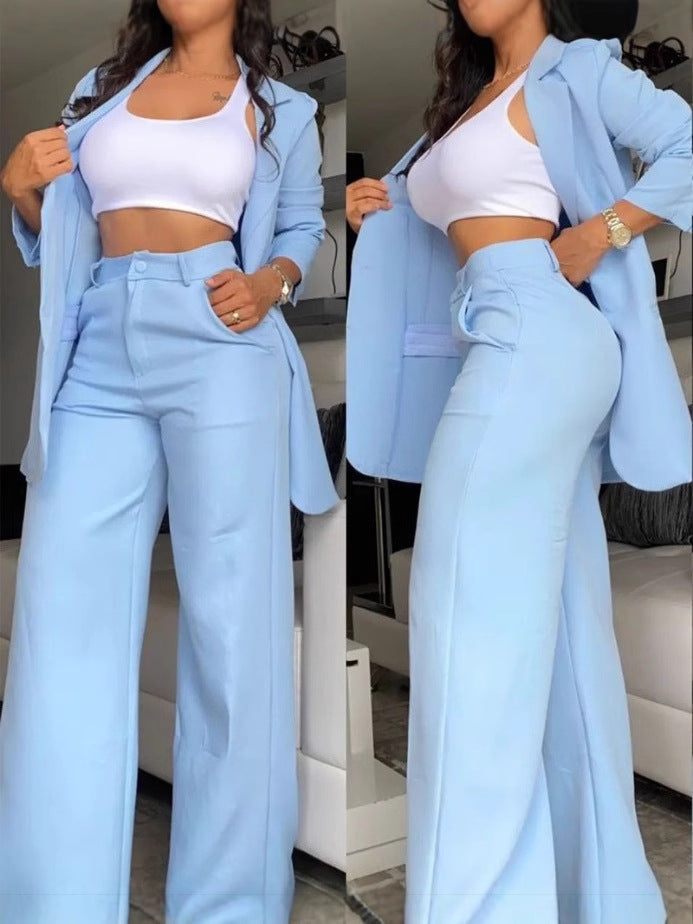 Women Elegant Solid Color Split Sleeve Lapel Suit Colouronova