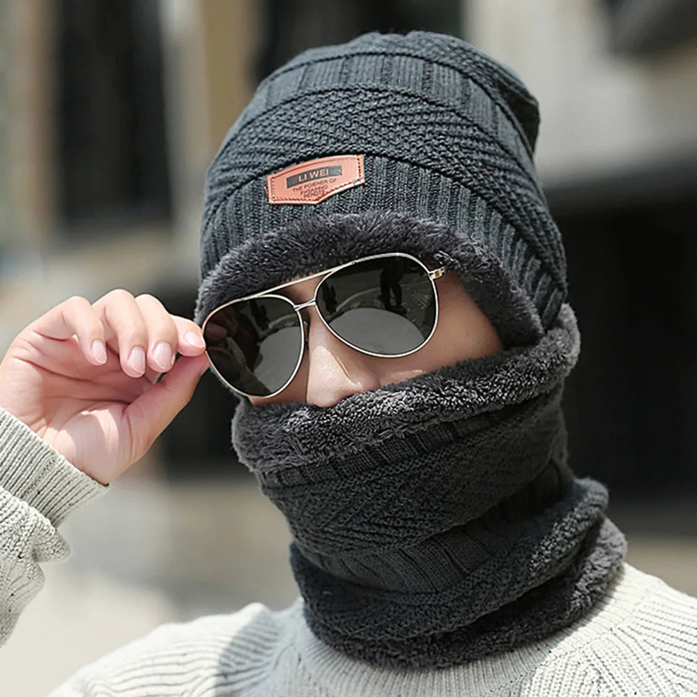 2024 New Winter Beanie Hat for Men Knitted Hat Winter Cap Beanie Women Thick Wool Neck Scarf Cap Balaclava Mask Bonnet Hats - Colouronova