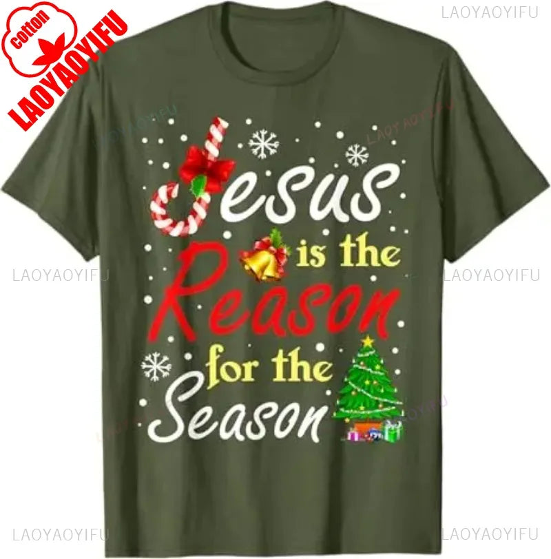 Christian Jesus The Reason Christmas Stocking Stuffer Gift TShirt Humor Funny Xmas Costume Cotton Tees Unisex Fashion Y2k Tops - Colouronova
