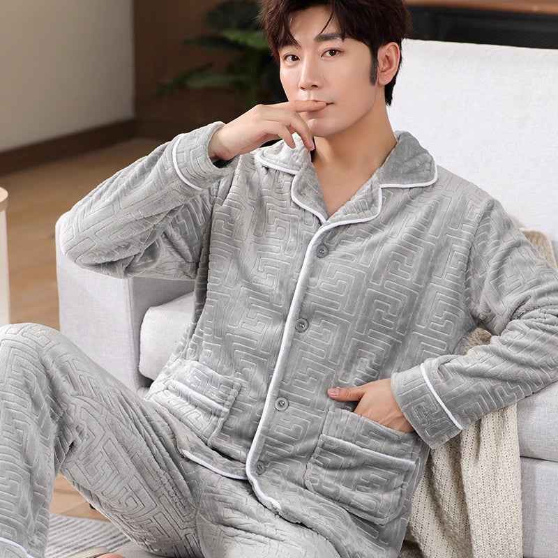 Men's Coral Fleece Pajama Set Long Sleeve