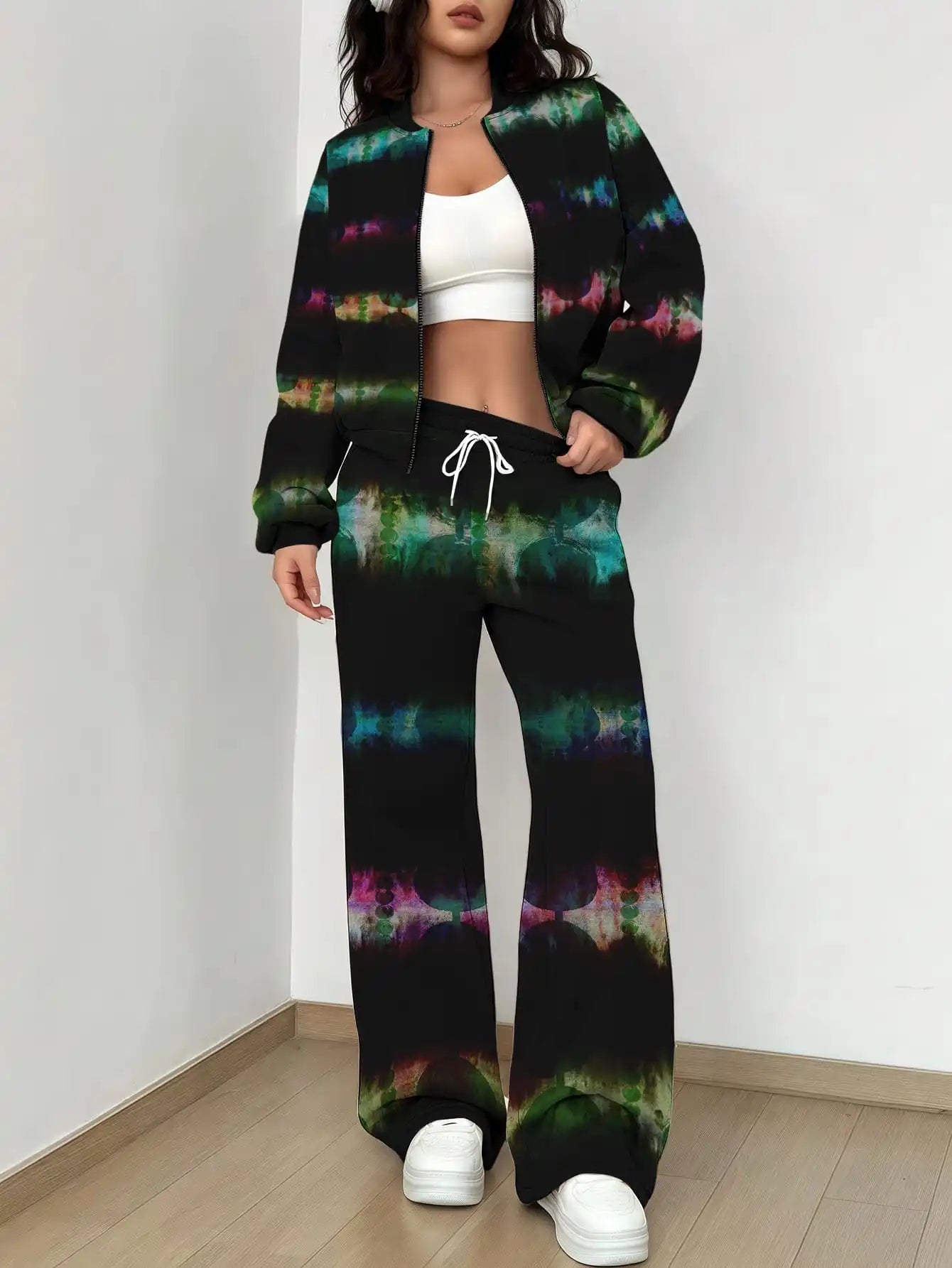 French Retro Floral Long Sleeved Zipper Jacket and Pants Set, Gentle and Stylish Two-piece Set - Colouronova