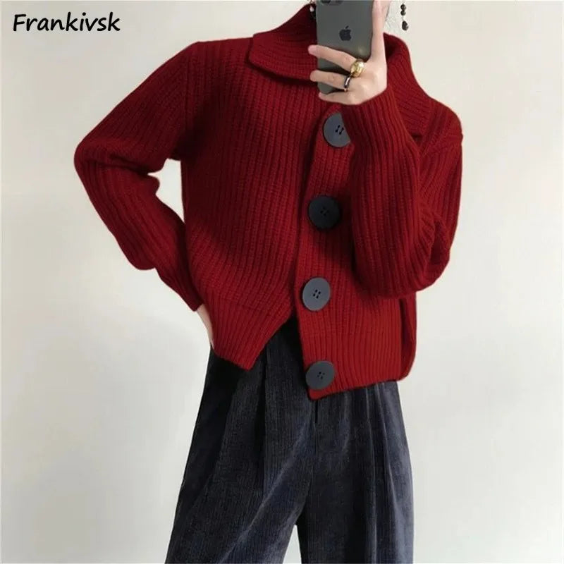 Loose Cardigan Women Turn-down Collar Autumn Winter Elegant Aesthetic Languid Korean Commuting Style Temperament Tender Stylish - Colouronova