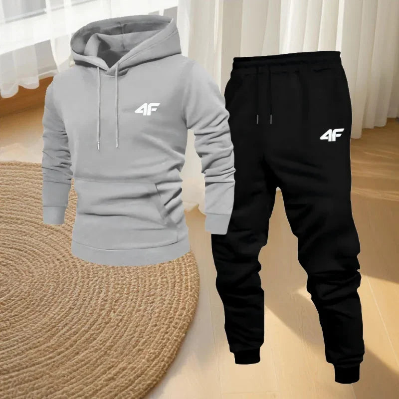 Winter Hoodie Sets Men Fashion Fleece Red Hoodies Black Brand Pants Casual Jogger Suit Tracksuit Sweatshirt Woman Pullover - Colouronova