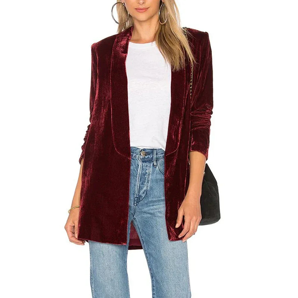 Blazer Womens Coat Appointments Blazer Suit Coat Daily Golden Velvet Jacket Long Sleeve Office Open Front Cardigan - Colouronova