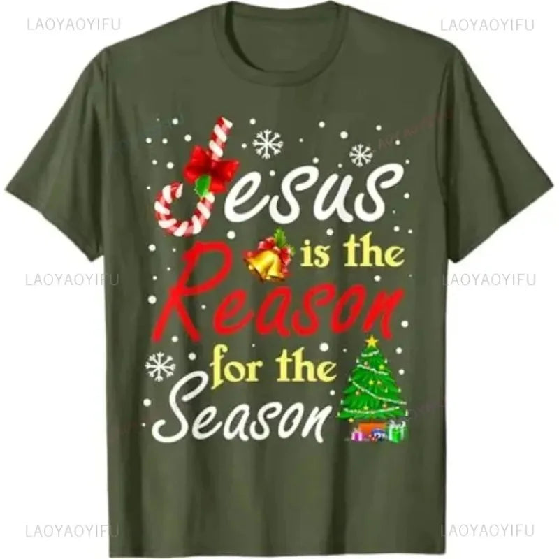Christian Jesus The Reason Christmas Stocking Stuffer Gift TShirt Humor Funny Xmas Costume Cotton Tees Unisex Fashion Y2k Tops - Colouronova