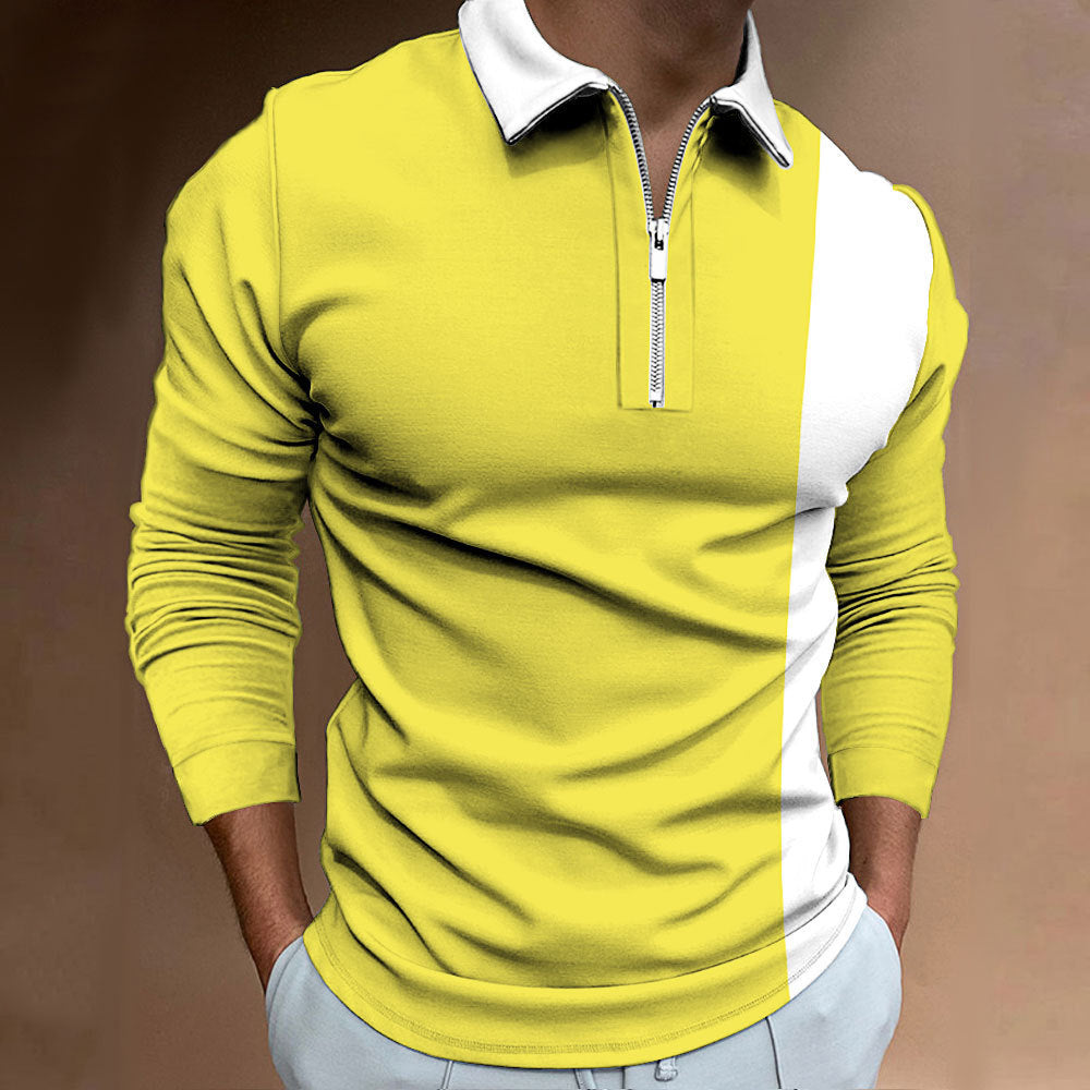 Men's Long Sleeve Color Block Polo Shirt Colouronova