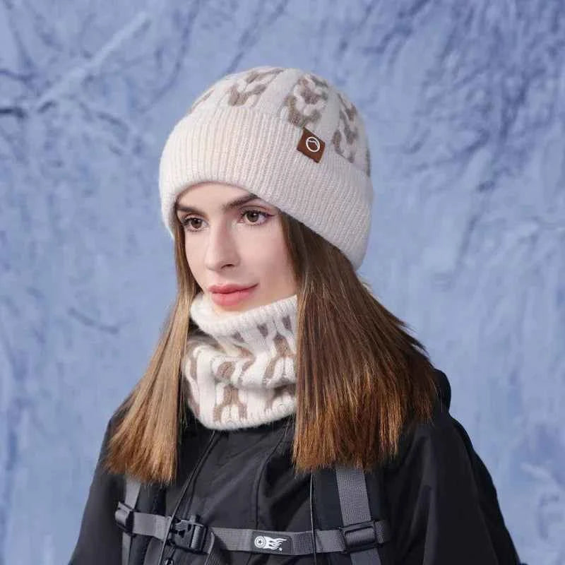 Winter Knitted Hat Scarf Set for Men Women Cold Proof Ear Protection Scarf Warm Skullies Beanie Windproof Outdoor Cycling Skiing