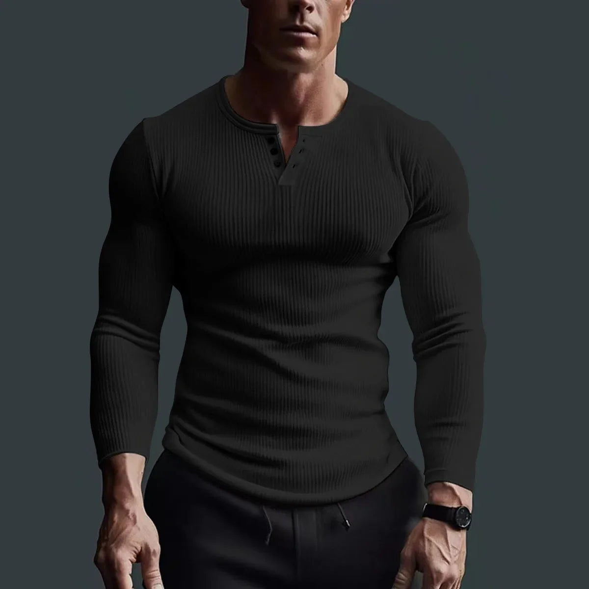 Men Tops T Shirts Full Sleeve V Neck Casual Regular Top Solid Button Splice Sheath Tees Simple Slim Fit Autumn Winter 2024 - Colouronova