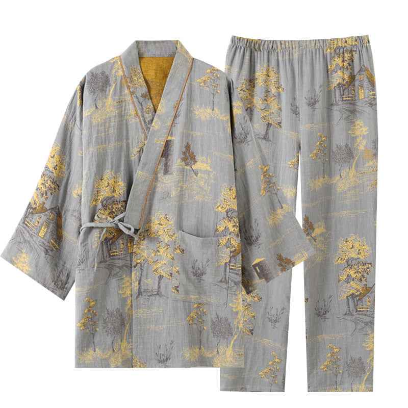 Mens Kimono Style Cotton Pajama Set