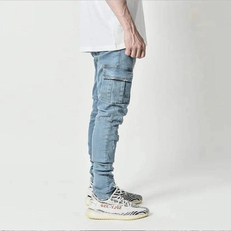 Men's Slim-fit Denim Pants with Multiple Pockets Colouronova