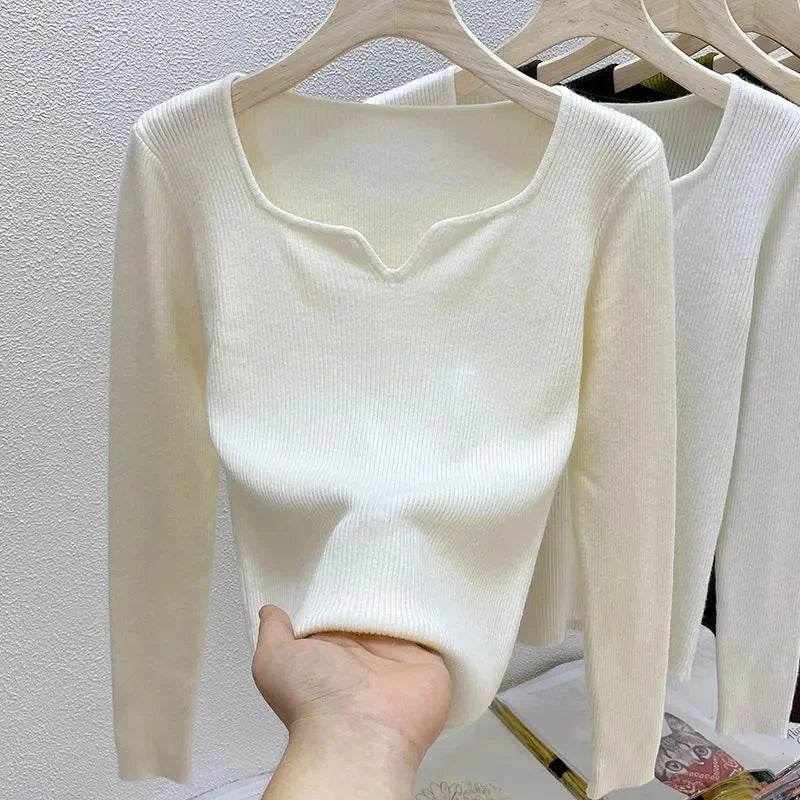 2023 New Autumn Knitted Women Sweater Ribbed Pullovers Winter Basic Women Sweaters Bottoming Shirt Soft Jumper Warm Tops - Colouronova
