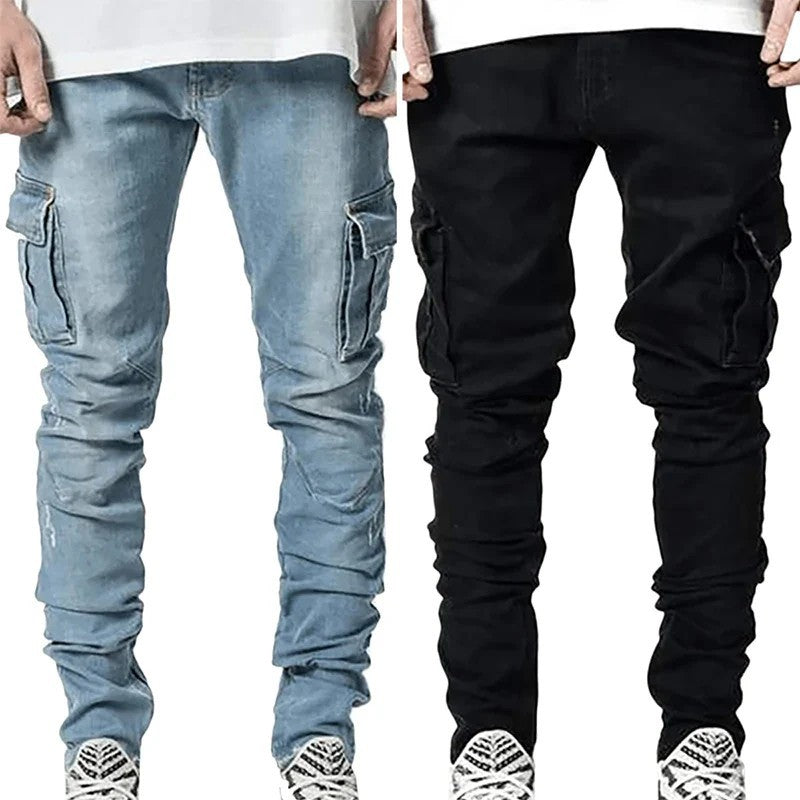 Men's Slim-fit Denim Pants with Multiple Pockets Colouronova