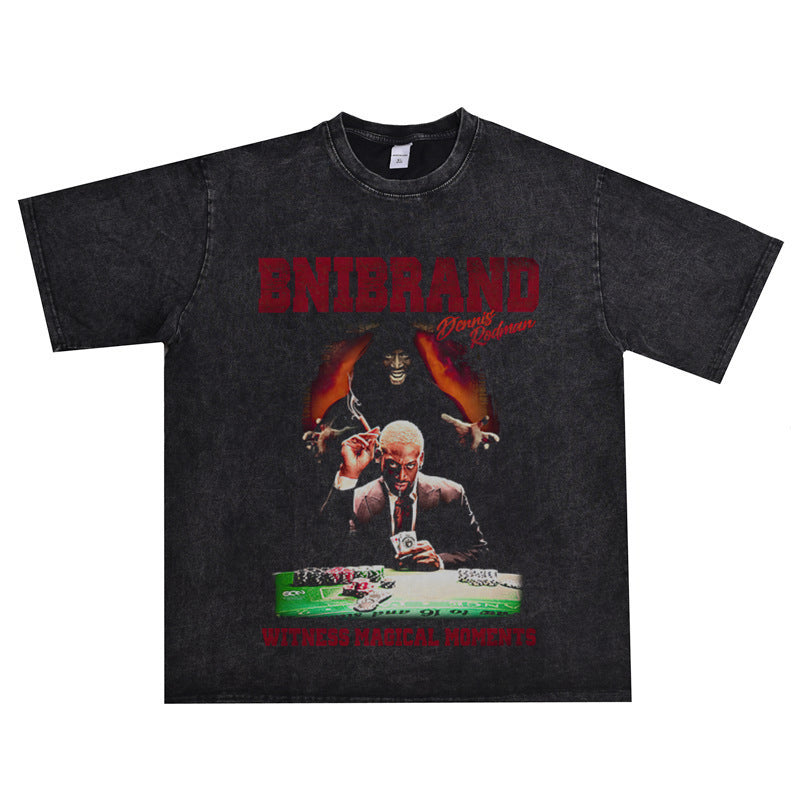 Vintage Basketball Player Print Cotton T-Shirt Colouronova