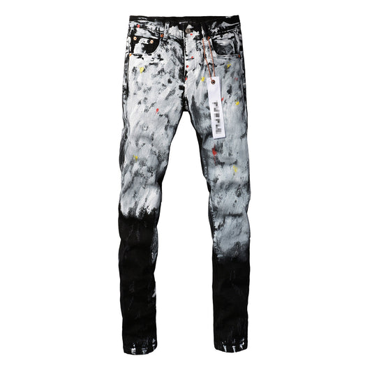 Hole-punched oil painting jeans Colouronova