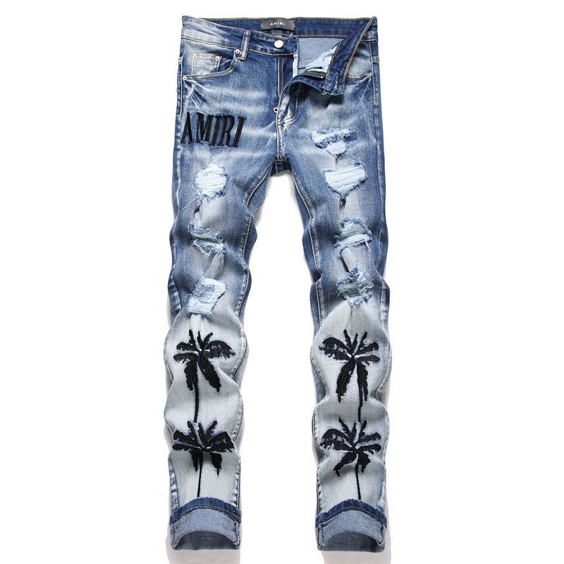 Embroidered Ripped Slim Fit Jeans Colouronova