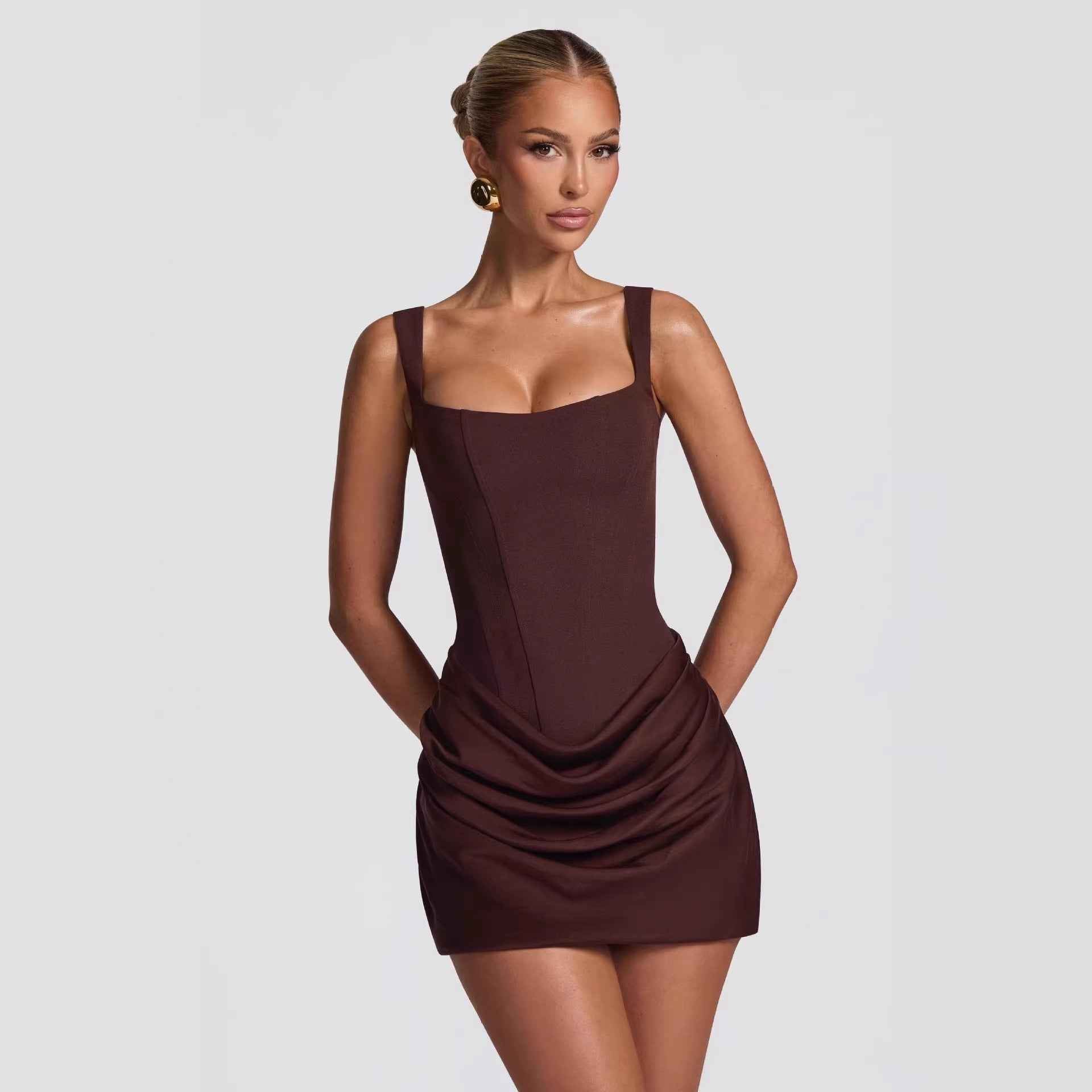 Elegant Pleated Vest Dress