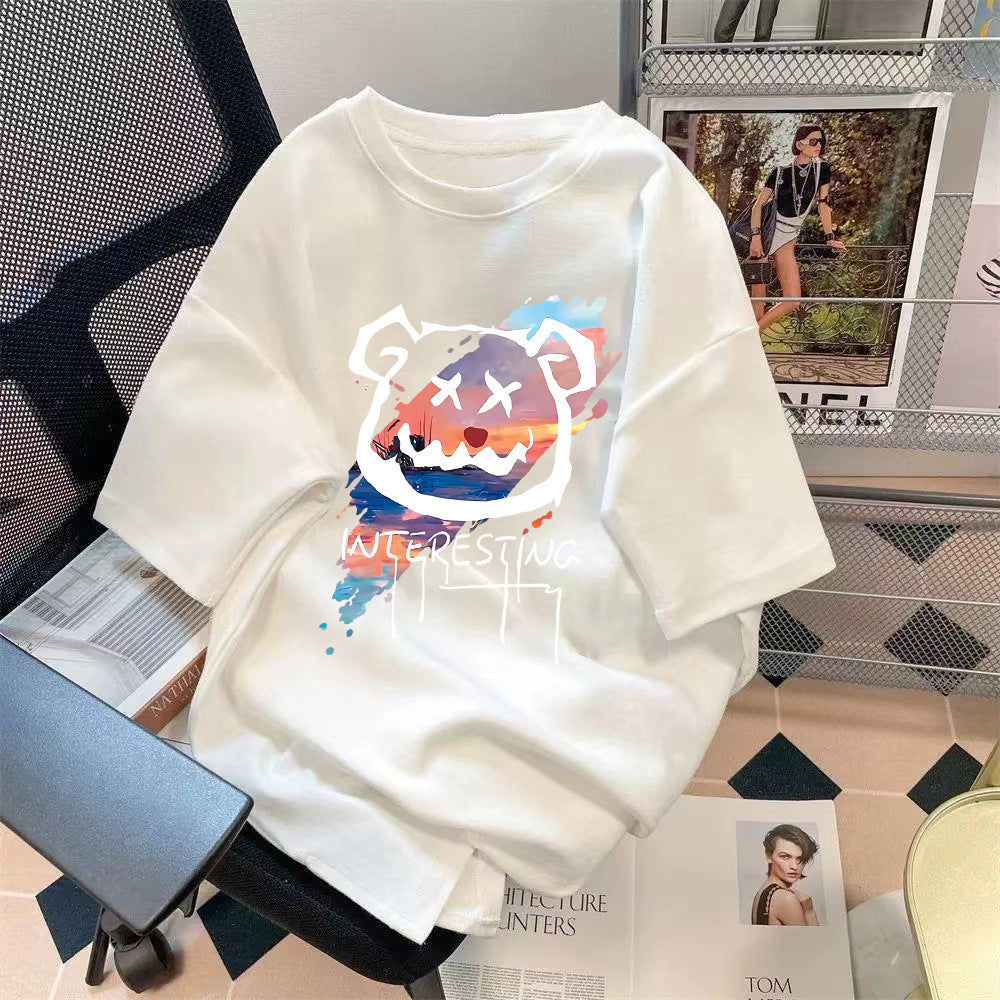 Trendy Summer Bear Print Loose T-Shirt Colouronova